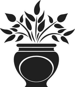 Petal Panorama Monochrome Plant Pot Logo with Stylish Elegance Organic Opulence Elegant Black Icon Featuring Decorative Plant Pot vector