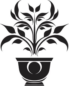 Floral Finesse Chic Vector Emblem Highlighting Stylish Plant Pot Organic Opulence Sleek Black Logo with Monochrome Plant Pot