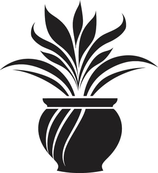 Petal Panorama Sleek Logo Design Featuring Vector Plant Pot Organic Opulence Elegant Black Emblem with Decorative Plant Pot