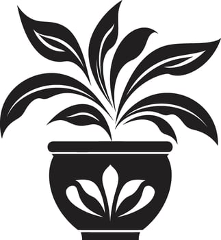 Petal Potpourri Monochrome Plant Pot Logo Highlighting Stylish Elegance Green Harmony Elegant Plant Pot Emblem with Chic Vector Design