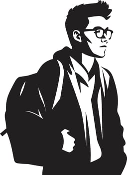 Dynamic Delineation Black Icon Symbol of Male Student Excellence in Design EduElite Emblem Sleek Black Logo Design for Distinctive Male Students vector