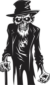 Cadaverous Countenance Iconic Vector Logo Design Featuring a Frightening Elderly Zombie Zombie Zenith Black Symbolic Logo Expressing the Horror of an Old Man