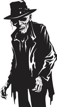 Nightmare Necrosis Black Logo Design Expressing the Spooky Presence of a Scary Old Zombie Spectral Sire Iconic Vector Symbol Capturing the Frightening Horror of an Elderly Zombie