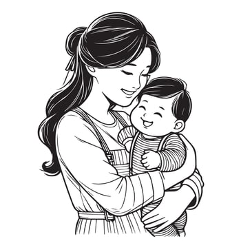 Happy mothers day line art illustrations for coloring book, children book. vector