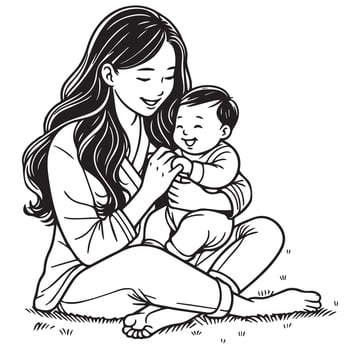 Happy mothers day line art illustrations for coloring book, children book. vector