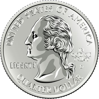 American money Washington quarter 25 cent coin vector