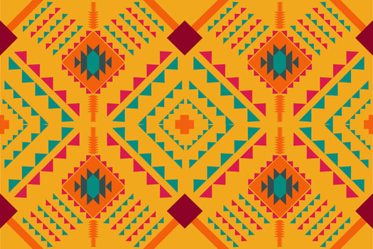 Southwestern Navajo patterns featuring triangles, zigzags, diamonds and stepped motifs  characteristic of traditional Southwestern Native American tribal for textiles and decor fashion and product vector