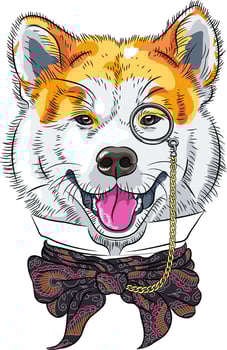 vector funny cartoon hipster dog Akita Inu