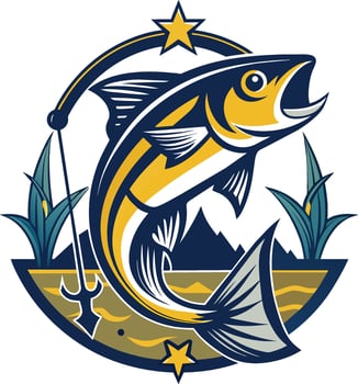 Illustration of a marlin fish jumping out of a fishing rod  retro style. vector