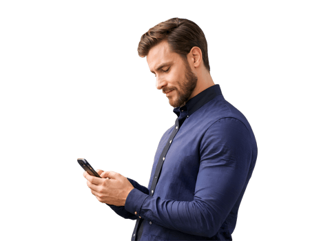 AI generated Handsome young businessman looking at his phone, lifestyle, people, isolated on transparent background png
