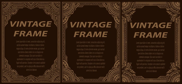Set antique engraving frame border label, vintage hand drawn, vector illustration