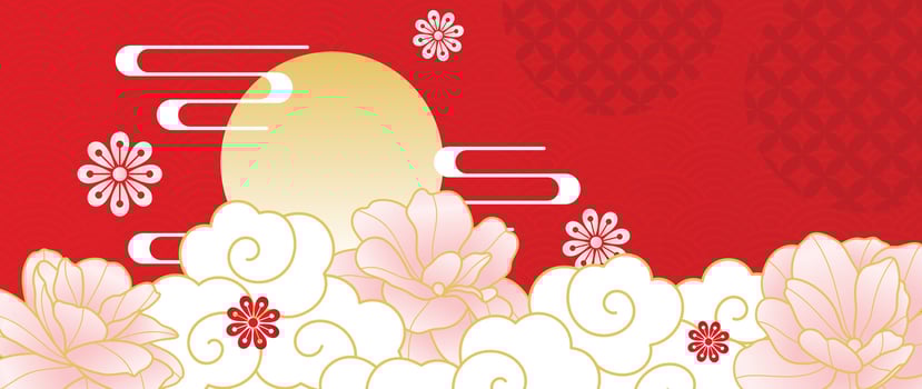 Luxury gold oriental style background vector. Chinese and Japanese wallpaper pattern design of elegant peony flower and moon with gold line texture. Design illustration for decoration, wall decor. vector