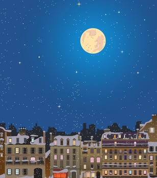 Moonlit night over the night city. Vector. vector