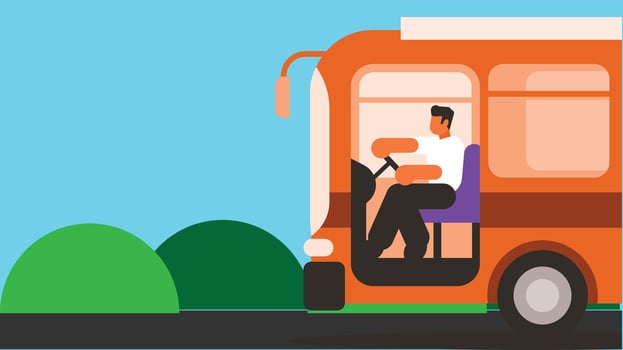 A bus driver in the city street vector illustration
