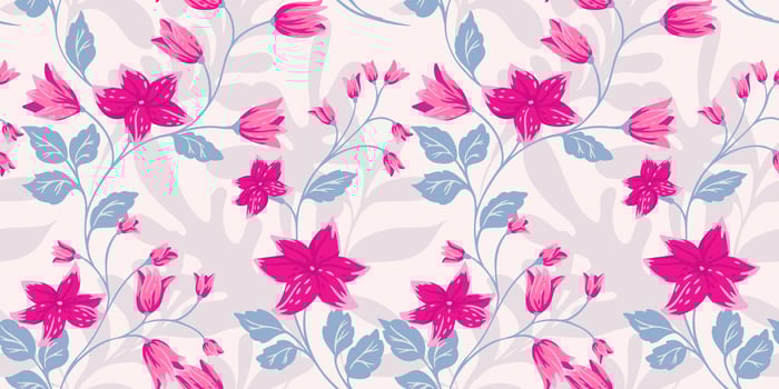 Blossoms abstract artistic branches with wild flowers, tiny bells and leaves  intertwined on a seamless pattern. Vector hand drawn illustration. Creative floral stems printing on a light background.