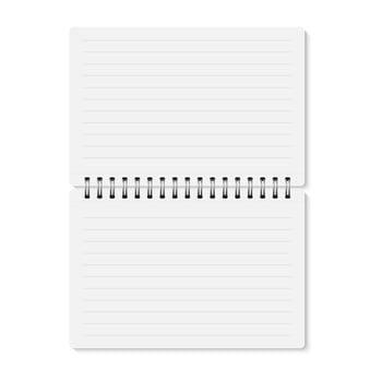 white realistic opened spiral bound notebook. vector