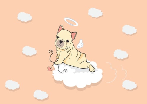 French Bulldog Puppy Cupid is flying with her cloud jet in the sweet background vector