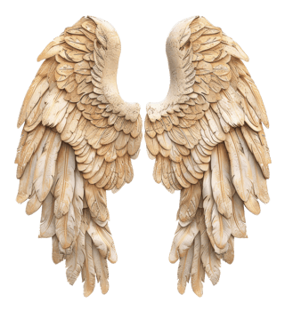 AI generated Golden feathered wings with natural texture on transparent background - stock png. png