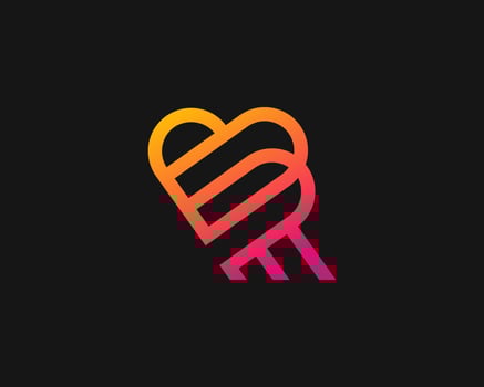 Modern R Love and Heart icon logo design vector