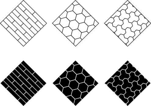 outline silhouette Block paving icon set vector