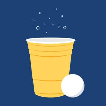 Yellow beer cup. Cup vector.  wallpaper. Vector Illustration of Beer Pong shot with Pingpong ball.