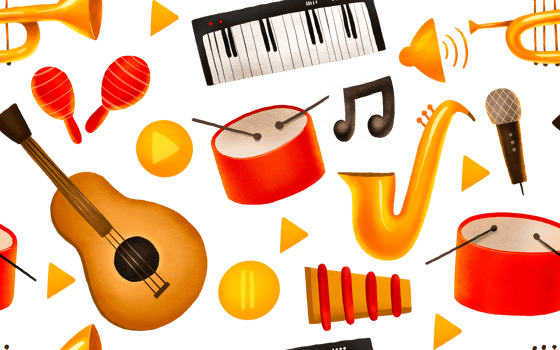 Seamless pattern with musical instruments. Cute baby background. Ideal for printing and textiles. Hand-drawn illustration png