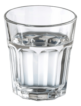 Clear glass tumbler filled with water on transparent background - stock . png
