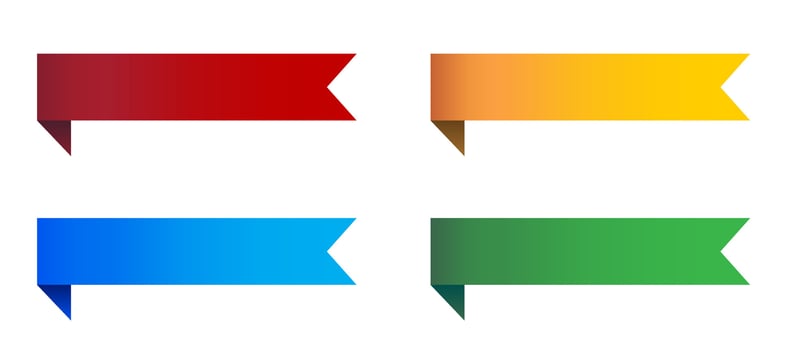 Set of banner ribbon strips with bend. Business ribbons, simple color tapes. Flat vector illustration.