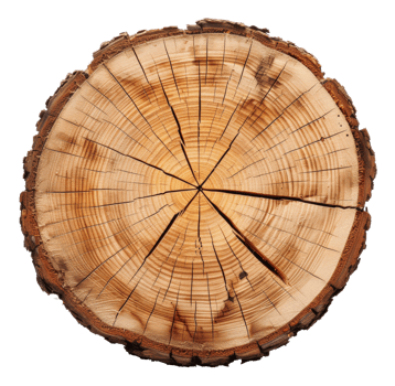 AI generated Cross-section of a tree trunk showing annual growth rings on transparent background - stock png. png