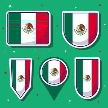 Flat cartoon vector illustration of Mexico national flag with many shapes inside