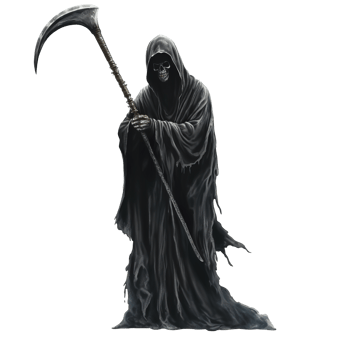 a grim reaper holding a scythe with alpha channel png