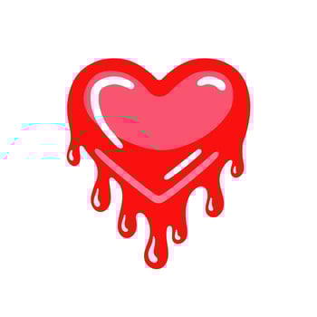 Red melting heart with reflection. Vector illustration isolated on white background.