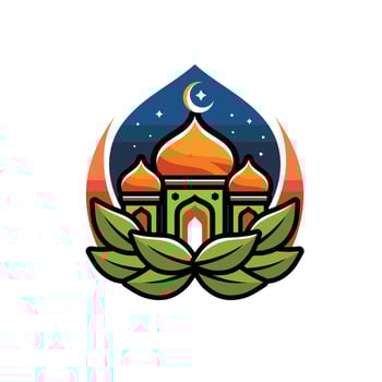 colorful mosque with leaves symbol vector