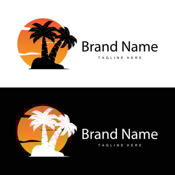 Coconut tree logo design template palm tree silhouette illustration summer beach sea plant vector