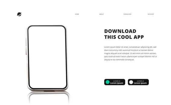 page banner advertising for downloading app for mobile phone smartphone Download buttons template 3D cartoon perspective phone with reflective shadow vector