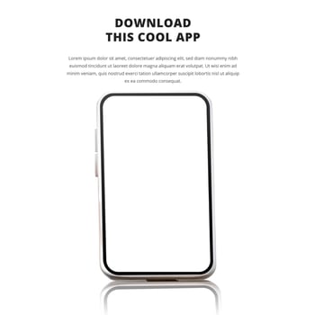 page banner advertising for downloading app for mobile phone smartphone Download buttons template 3D cartoon perspective phone with reflective shadow vector
