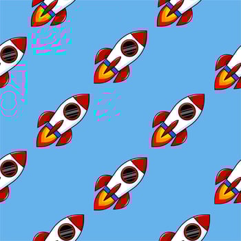 Seamless pattern Flying rocket. Vector illustration