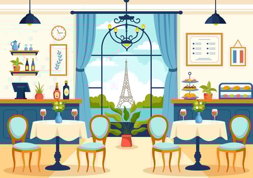 French Cuisine Restaurant Vector Illustration with Various Traditional or National Food Dish of France on Flat Style Cartoon Background