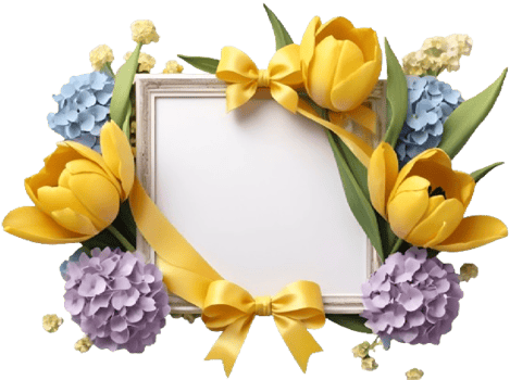 AI generated frame with yellow tulips and hydrangea png