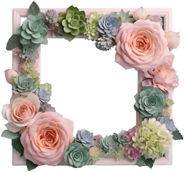 AI generated frame of pink roses and succulent png
