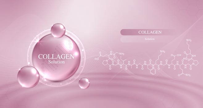 Collagen solution and DNA on a pink background. vitamin solution complex with chemical formula from nature. beauty treatment nutrition skin care design. medical and scientific concepts. vector design.