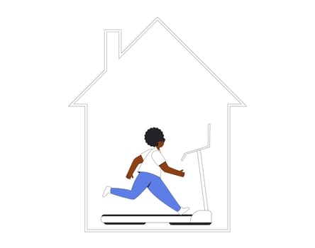 Runner on treadmill at home. Jogger. Young woman wearing in sports clothses doing cardio. vector