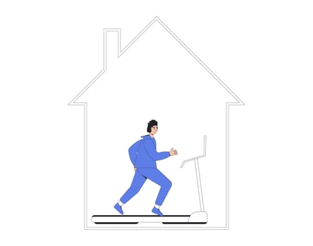 Runner on treadmill at home. Jogger. Young man wearing in sports clothses doing cardio. vector