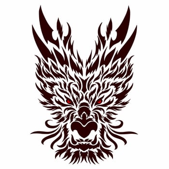 Illustration vector graphics of Abstract design of dragon face with tribal art tattoo style