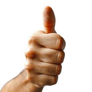 Close-up of a thumbs up gesture isolated on transparent png
