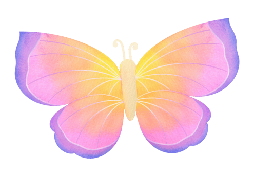 Watercolor Butterfly illustration isolated on transparent background. Iridescent wings, gradient of purple, pink and yellow. Design for decoration of postcards, wedding invitations, greeting cards png