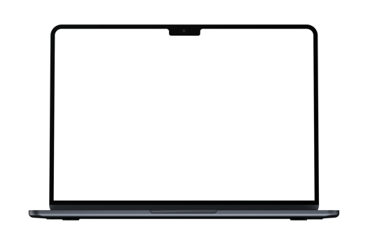Front side photo of gray laptop without background. Template for mockup png