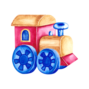 A toy train. Handmade watercolor illustration. Isolate. For the design of children's books, postcards and flyers. For labels, packaging and prints of children's goods. png