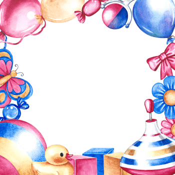 A frame with children's toys. Handmade watercolor illustration. For the design of children's books, greeting and invitation cards and flyers. For labels and packages of children's goods. png