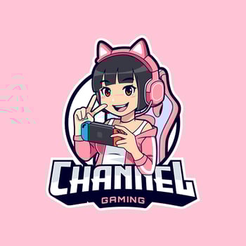 Cute attractive gamer streamer girl esport logo template vector
